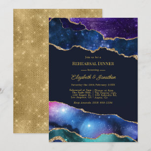 Invitation Faux Paillettes Agate Céleste Dîner de Répétition