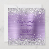 Invitation Faux Paillettes Argent Brillant Violet Feuille Mét (Dos)