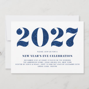 Invitation Faux Paillettes Bleues Soirée du Nouvel An 2026