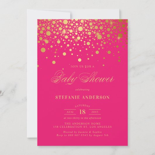 Invitation Faux papier doré Confetti Rose Chaud Baby Shower (Devant)