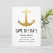 Invitation Faux papier doré nautique Ancre Save The Date (Debout devant)