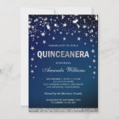 Invitation Faux Parties scintillant Argent Étoiles Confetti Q (Devant)