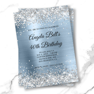 Invitation Faux Parties scintillant argentée brillante Pale B