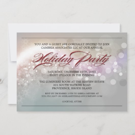 Invitation Faux Parties scintillant Bokeh Stars Corporate Hol (Devant)