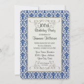 Invitation Faux Parties scintillant d'argent Damask motif flo (Devant)