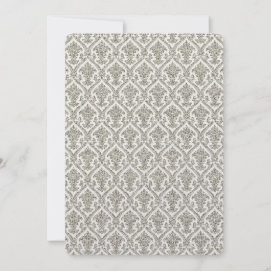 Invitation Faux Parties scintillant d'argent Damask motif flo (Dos)