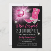 Invitation Faux Parties scintillant Disco Rose Cowgirl 21 Ann (Devant)