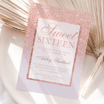 Invitation Faux parties scintillant d'or rose ombre lilas chi<br><div class="desc">Une douche à parties scintillant en or faux rose moderne, assez chic et élégante ombre avec bloc couleur lilas violet Sweet 16 anniversaire invitation à la fête avec or rose ombre motif avec cadre lilas et or élégant Parfait pour un Sweet sixteen princesse, parfait pour elle, la fashionista qui aime...</div>