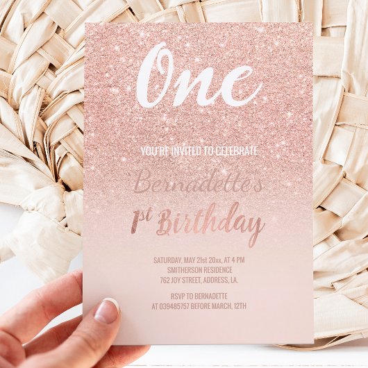 Invitation Faux parties scintillant d'or rose ombre premier a