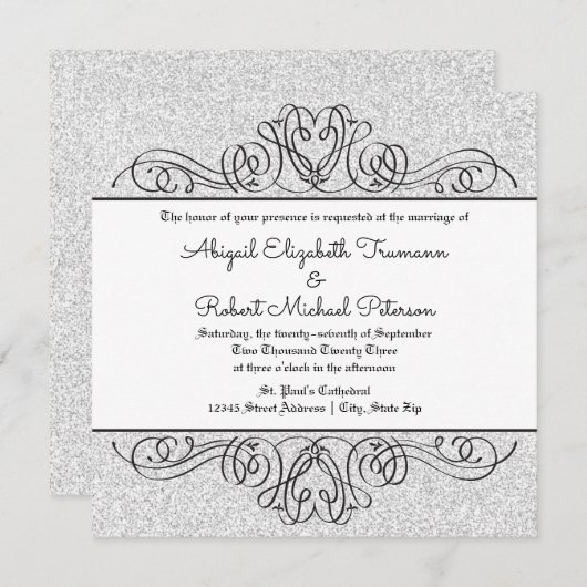 Invitation Faux Parties scintillant Formal Floral-Mariage-Mar (Devant / Derrière)