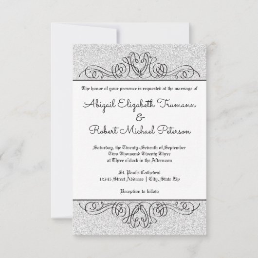Invitation Faux Parties scintillant Formal Flourish - 3x5 Mar (Devant)