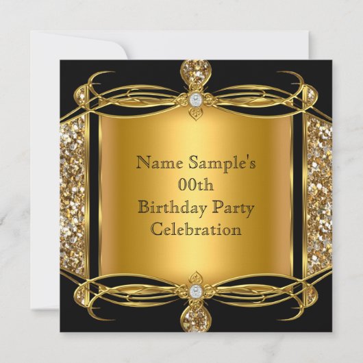 Invitation Faux Parties scintillant Gold Diamond Noir Anniver (Dos)