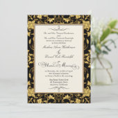 Invitation Faux Parties scintillant Or Floral Damask Mariage (Debout devant)