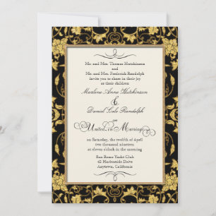 Invitation Faux Parties scintillant Or Floral Damask Mariage