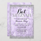 Invitation Faux Parties scintillant violet argenté Bat mitzva (Devant / Derrière)