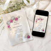 Invitation Faux Pearls Boutons Diamants Rose Quinceañera