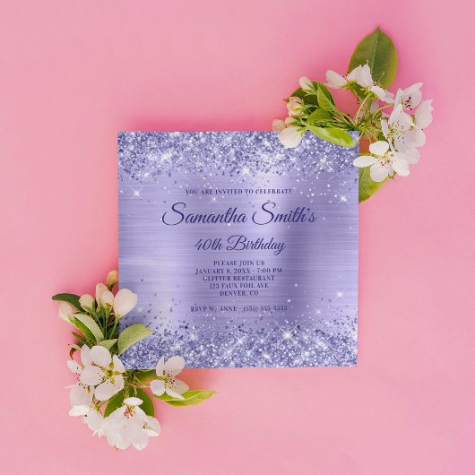 Invitation Faux Periwinkle Parties scintillant et Foil 40e an