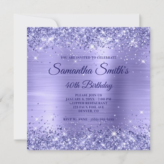 Invitation Faux Periwinkle Parties scintillant et Foil 40e an (Devant)