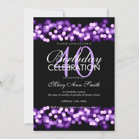 Invitation Faux Purple Hollywood Glam 40e anniversaire (Devant)