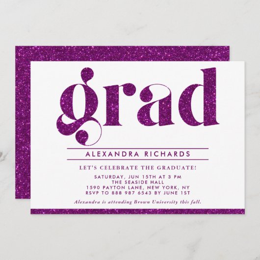 Invitation Faux Purple Parties scintillant Graduation Party I (Devant / Derrière)