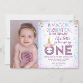Invitation Faux Purple Parties scintillant One Photo Unicorn (Devant)