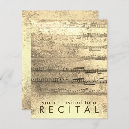 Invitation FAUX récital de musique en feuille d'or (Devant / Derrière)