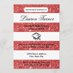 Invitation Faux Red Parties scintillant Stripe - Grad Faire-p