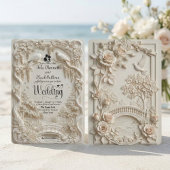 Invitation Faux Relief Carved Pastoral Birds Wedding