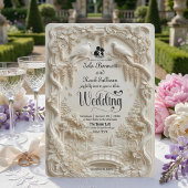 Invitation Faux Relief Carved Pastoral Birds Wedding