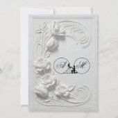 Invitation Faux relief floral blanc monogrammé en relief pour (Dos)