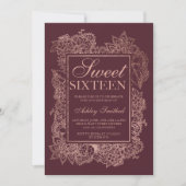 Invitation Faux rose d'or moderne burgundy Sweet 16 (Devant)