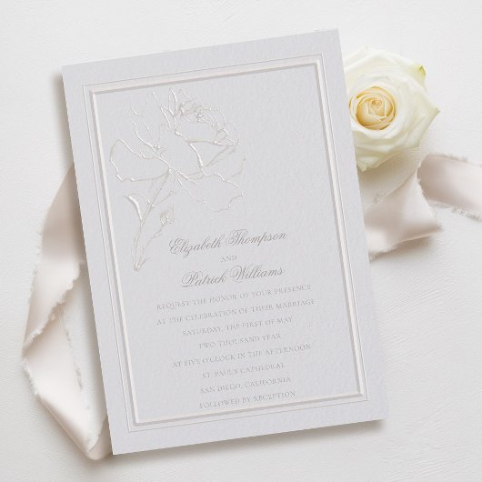 Invitation Faux Rose Embossé Cadre ivoire Mariage officiel
