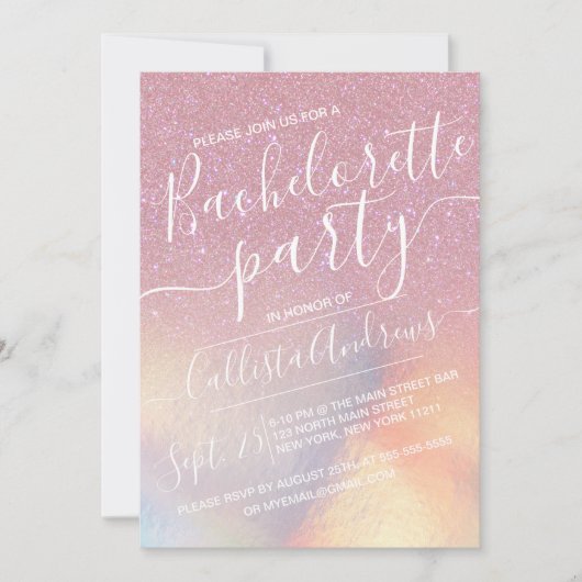 Invitation Faux Rose Faux Iridescente Parties scintillant Bac (Devant)