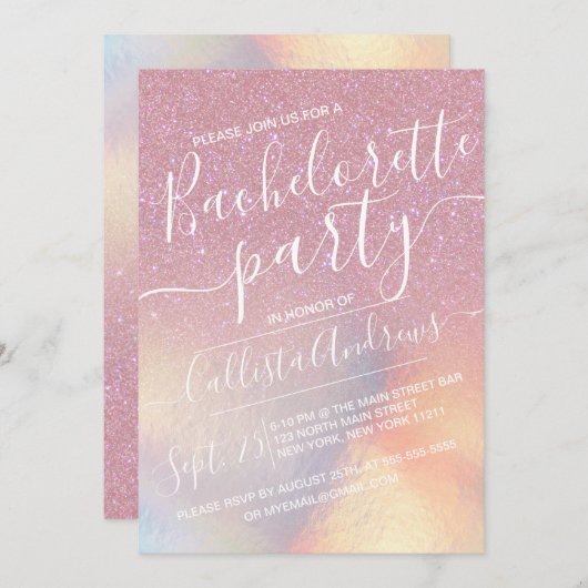 Invitation Faux Rose Faux Iridescente Parties scintillant Bac (Devant / Derrière)