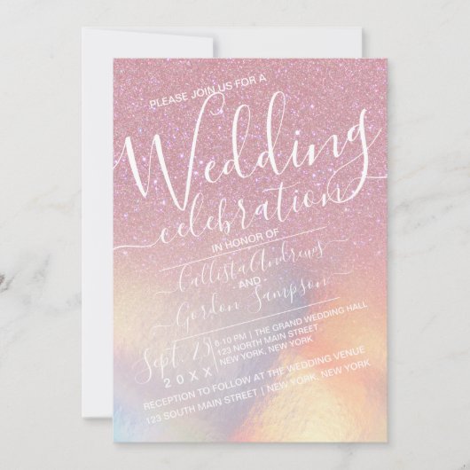 Invitation Faux Rose Faux Iridescente Parties scintillant Omb (Devant)