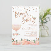 Invitation Faux Rose Gold Brunch Fête des mariées Bubbly (Debout devant)