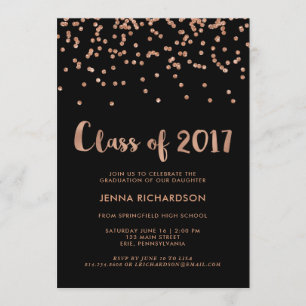 Invitation Faux Rose Gold Confetti Graduation Party  Noir