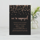 Invitation Faux Rose Gold Confetti sur Black Engagement Party (Debout devant)