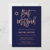 Invitation Faux Rose Gold et Navy Blue | Bat mitzvah (Devant)