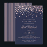 Invitation Faux Rose Gold Foil Confetti Bat mitzvah bleu<br><div class="desc">Famille Invitation et amis à votre fille Bat mitzvah avec cette invitation moderne et élégante. Il présente des points de confetti en or rose et rayures motif sur arrière - plan bleu foncé. Personnalisez en ajoutant le nom, la date, l'heure, le lieu et d'autres détails de l'événement. Des éléments correspondants...</div>