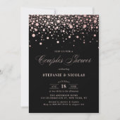 Invitation Faux Rose Gold Foil Confetti Black Couples Douche (Devant)