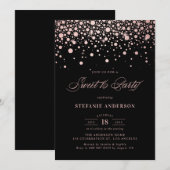 Invitation Faux Rose Gold Foil Confetti Black Sweet 16 Party (Devant / Derrière)