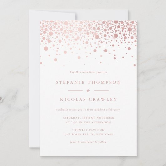 Invitation Faux Rose Gold Foil Confetti Dots Mariage (Devant)