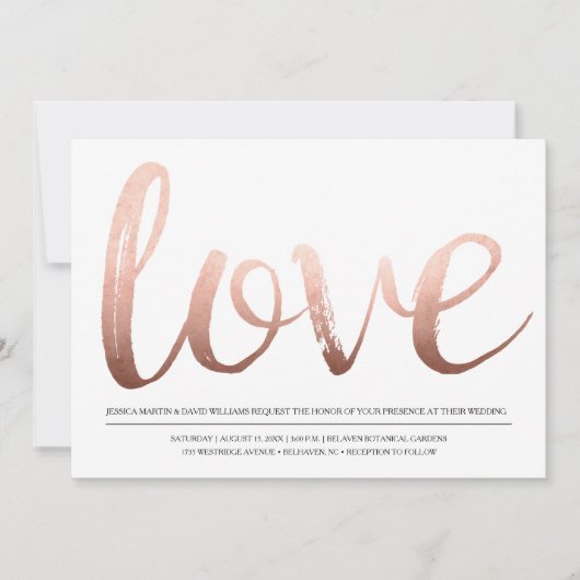 Invitation Faux Rose Gold Foil Love (Devant)