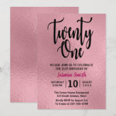 Invitation Faux Rose Gold Foil Moderne 21e anniversaire (Devant / Derrière)