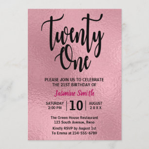 Invitation Faux Rose Gold Foil Moderne 21e anniversaire