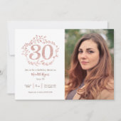Invitation Faux Rose Gold Foliage Wreath 30e anniversaire (Devant)