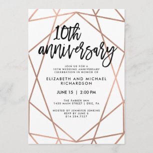 Invitation Faux Rose Gold Géométrique 10e anniversaire Mariag