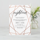 Invitation Faux Rose Gold Géométrique | 18e fête d'anniversai (Debout devant)