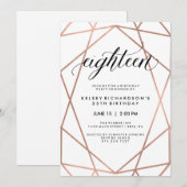Invitation Faux Rose Gold Géométrique | 18e fête d'anniversai (Devant / Derrière)